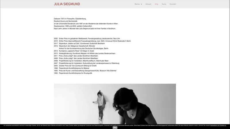 Website für die Künstlerin Julia Siegmund in Nordhorn, erstellt von 52grad