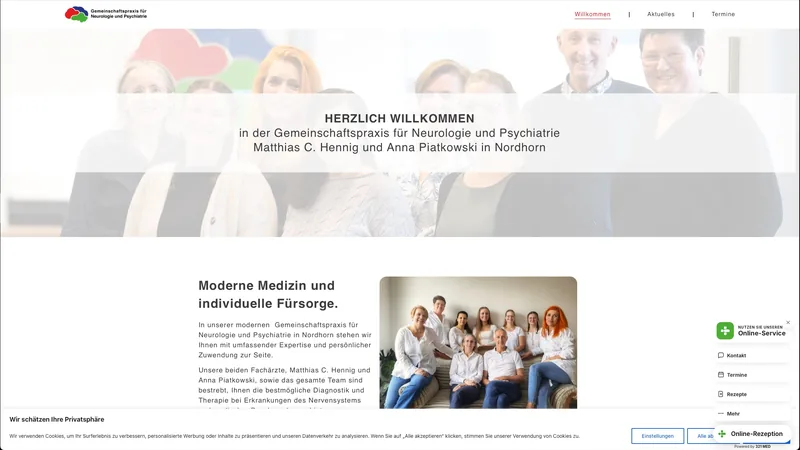 Website für die Gemeinschaftspraxis für Neurologie und Psychiatrie Hennig und Piatkowski in Nordhorn, erstellt von 52grad